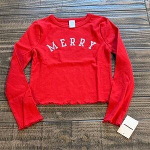 Nordstrom Red Long Sleeve Top with Silver Lettering